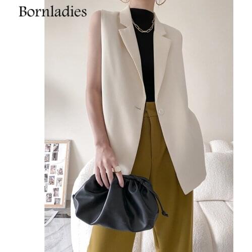 Bornladies Office Ladies Single-button Sleeveless Blazer Vest Women Casual Slim Belt Waist Suit Jacket Quality Outwear Coats