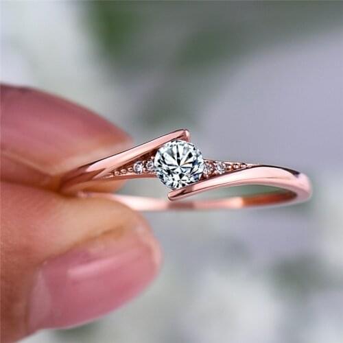 Classic Female Small Round Stone Ring Promise Rose Gold Engagement Ring Vintage 925 Silver Zircon Wedding Rings For Women