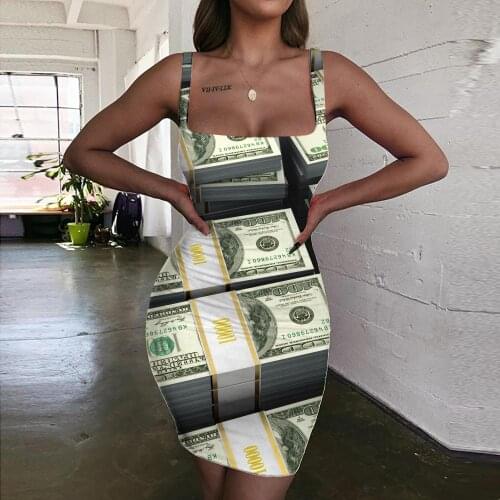 Giyu Brand Dollar Dress Women Harajuku Vestido Sexy Money 3d Print United States Halter Sleeveless Gothic Bodycon Dress