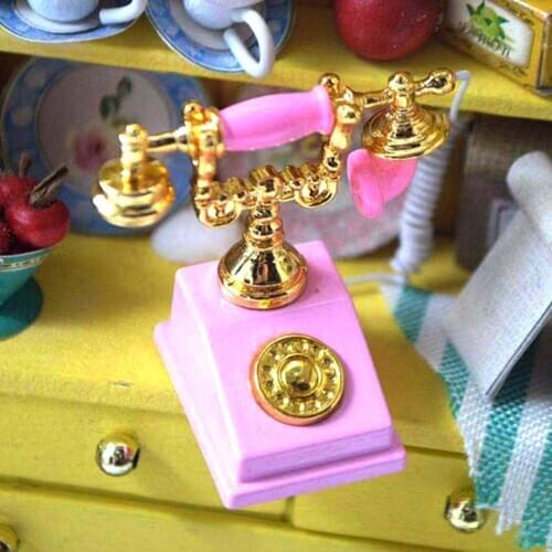 1/12 Dollhouse Miniature Vintage Cute Simulation Wired Telephone Display Mold Home Decor Toy Gift