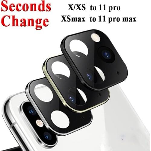 10pcs Back Camera Lens Seconds Change For iPhone X XS Max Change to 11 Pro Max Full Cover Ring Tempered Glass Screen Protector