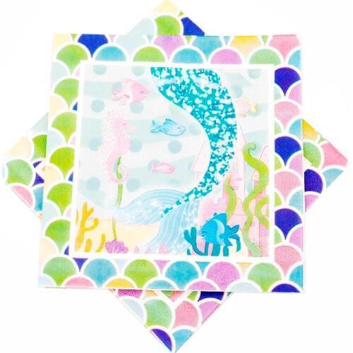 10pcs/lot Mermaid Party disposable Paper Napkin Cartoon Kids Favorite Birthday Decoration Baby Shower Theme Festival For Girl