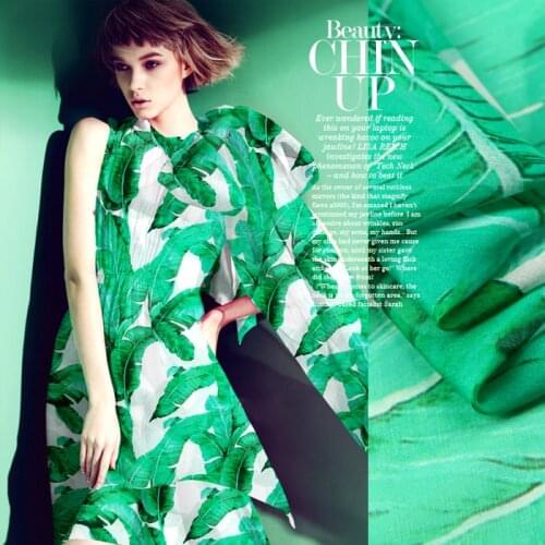 100% Pure Print Silk Chiffon Fabric 8mm Width 53"-135cm Natural Silk Chiffon Fabric For Woman Dress Shirt Banana Leaf 0.5m/lot