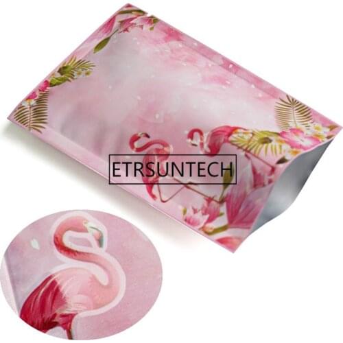 2000Pcs/Lot Pink Flamingo Style Heat Sealable Aluminum Foil Flat Pouch Open Top Package Bag Vacuum Pouch Factory Wholesale