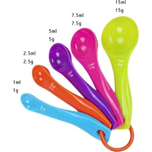 5Pcs/set Lovely Colorful Plastic Measuring Cups Measure Spoon Kitchen Tool Kids Spoons Measuring Set Tools For Baking Coffee Tea