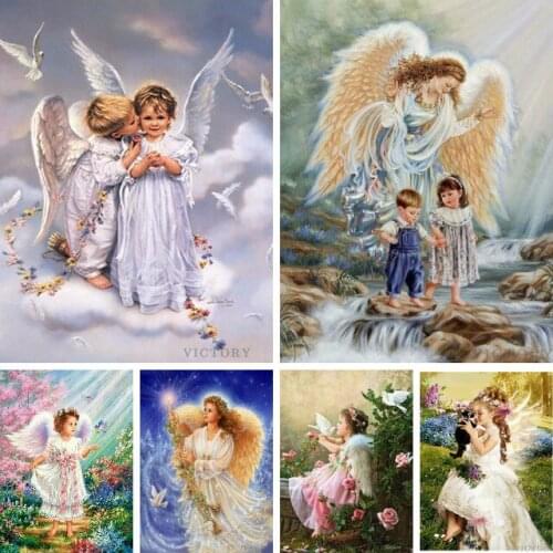 5D Diamond Painting "angels" Cartoon Diy Full Rhinestones Drill Fantasy Cross Stitch Kits Round Diamond Embroidery Gift