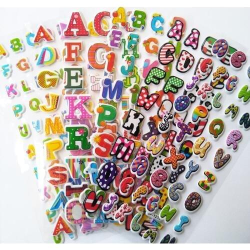 6pcs/lot Cute Cartoon Alphabet letters Stickers PVC Bubble Stickers Child Early Educational Toys Boy Girl Gift Sticker Sheets