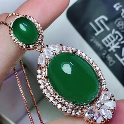 Jadery Luxury Rose Gold 925 Sterling Silver Chain Necklace CZ Natural Chalcedony Jade Pendants Necklaces Gemstone Women Jewelry