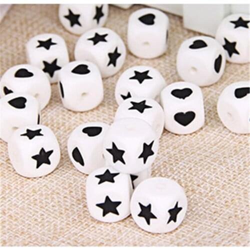 Chenkai 100pcs 12mm BPA Free Loose Silicone Star Teether Beads DIY Baby Heart Chewing Jewelry Teethers Necklace Toy Beads