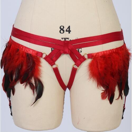 Woman Rave Stockings Garter Belt Gothic Punk Body Bondage Harness Red Bridal Wedding Garter Sexy Lingerie T-back Panties Briefs