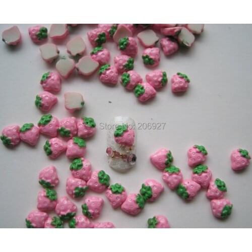 RC124-4 30pcs Cute Pink Strawberry Shape Nail Resin Decoration Outlooking
