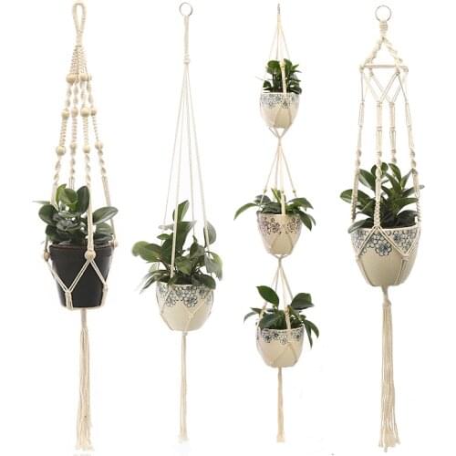 100% Cotton Hanging Baskets Handmade Plant Hanger Flowerpot Holder Basket Hanging Flowerpot Net Vintage Macrame Plant Hangers