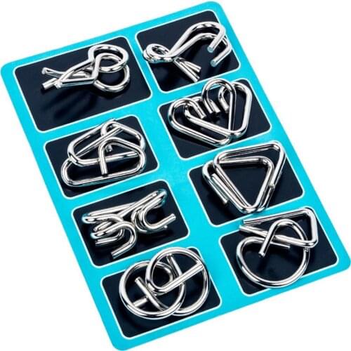 8pcs Hot Sale Toys Exquisite Processing Durable Blue Metal Montessori Wire IQ Mind Brain Teaser Puzzle Stress Reliever Toys