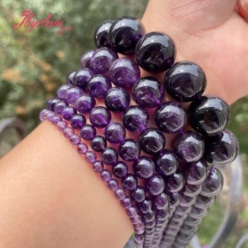 Natural AAA Grade Amethysts Round Smooth Natural Stone Beads for DIY Necklace Bracelat Earrings Rings Jewelry Making Strand 15"
