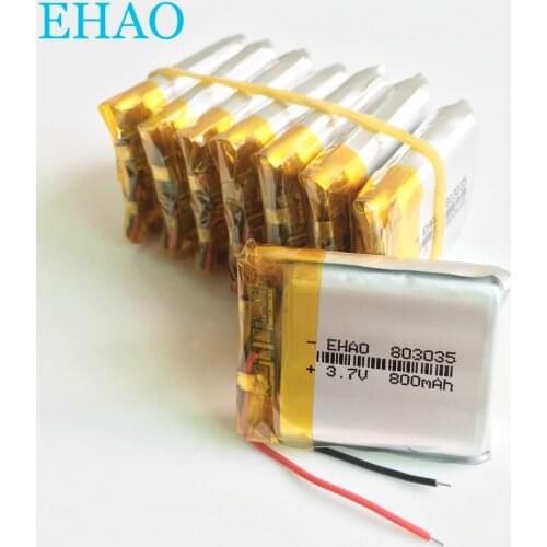 Wholesale 10 PCS 3.7V 800mAh 803035 Lithium Polymer LiPo Rechargeable Battery For Mp3 PAD DVD E-book Bluetooth