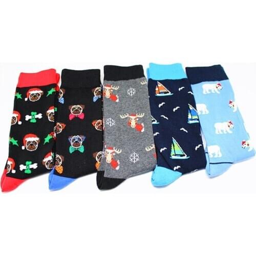 Man fashion happy christmas sock funny cartoon christmas polar bear fighting dog christmas elk pattern man socks happy socks