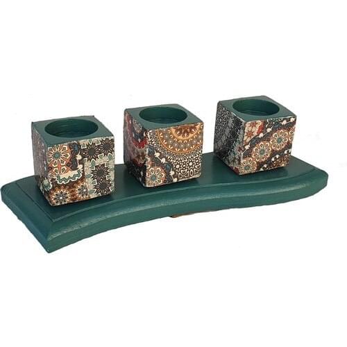 Merland Green Candle Holder Set Decoupage
