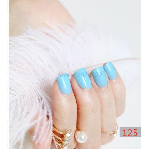 New 2020 24pcs hot fashion candy color cute nail finished fake nails short paragraph sky blue N125