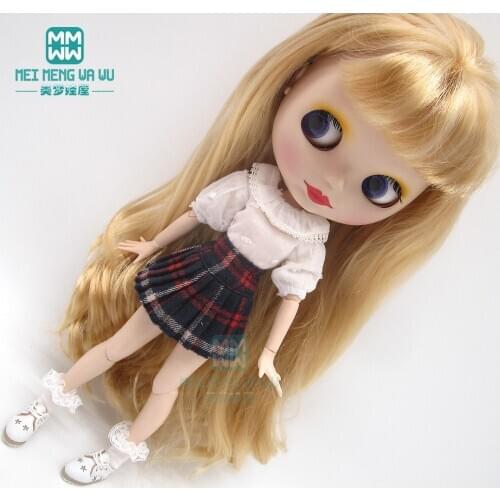 Blyth Doll Clothes White shirt, T-shirt, plaid skirt, lace socks for Blyth Azone OB23 OB24 1/6 doll accessories