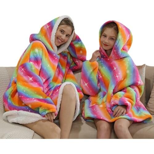 Oversized Family Matching Homewear Plush Fleece Sherpa Blanket Unicorn Girls Sleepwear ,if you need two Hoodie, please order two