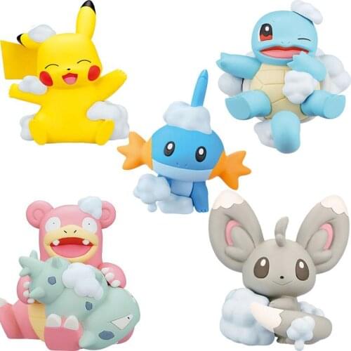 Original TAKARA TOMY Pokemon Love bathing Squirtle Chillarmy Slowpoke Mudkip Gashapon Action Figure Model Toys Gift for Children