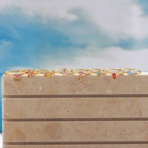 2021 Beach Accessories Womens Ring Sets Blue Pink Red Yellow Ocean Animal Dolphin Crab Turtle Colorful Zircon Jewelry Friends