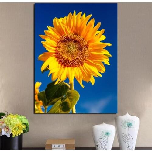 Sunflowers Blue Sky Wall Art Canvas Poster And Print Canvas Painting Decorative Picture Modern Living Room Home Decor Framework