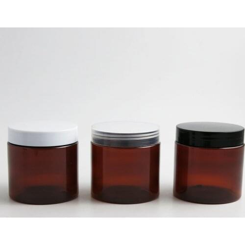 30 x 200ML Amber Brown Empty PET Jars with black clear white cap Plastic Screw Lids 200G Big Cream Bottle Cosmetic Container