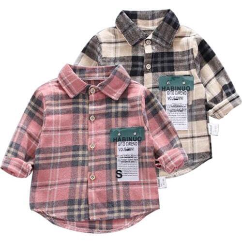 Plaid Shirts Boys Girls Spring Autumn New Fashion Baby Long Sleeve Button Thin Style Turn-down Collar Tops for Kids 1-5Y