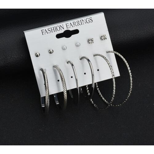 New Stud Earrings Set Mix for Women Gold Color Geometric Crystal Imitation Pearls Big Round Circle Brincos Wedding Earrings Set