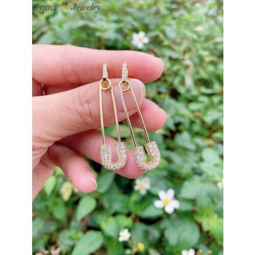 3 Pairs, Punk Crystal Safety Pin Drop Earrings For Women Unusual Rectangle Gold Earrings Classic Earring 2021 NEW Femal Jewelry