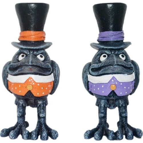 Halloween Crow Statue Garden Courtyard Yard Cartoon Ornament Halloween Festival Party Lawn Decoration Witch Hat Raven Sculpture