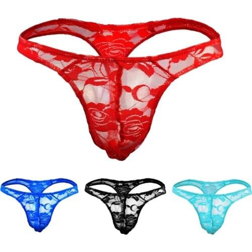 Mens sexy underwear underwear color lace transparent lace sexy translucent thong T pants alternative role swap performance