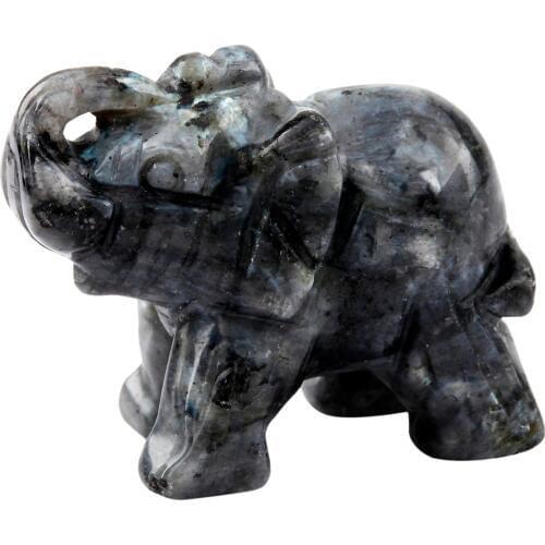 TUMBEELLUWA 3" Labradorite Gem Stone Elephant Carving Bookend Amulet Figurine Decor