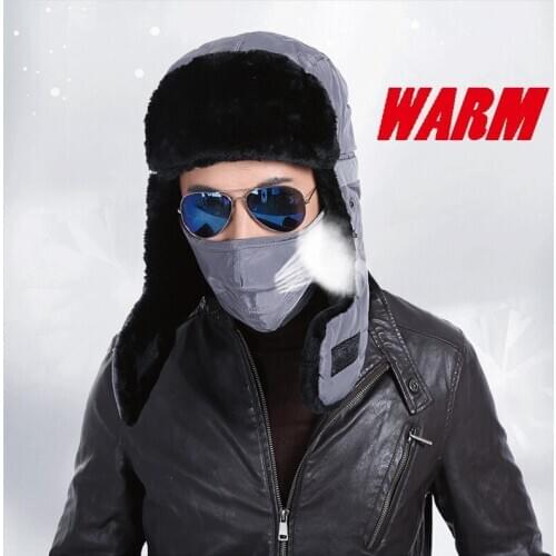 Handmade Thicken Warm Earflap Mask Unisex Snow Ski Trapper Aviator Trooper Faux Fur Plush Button Hat Cap Harajuku Winter