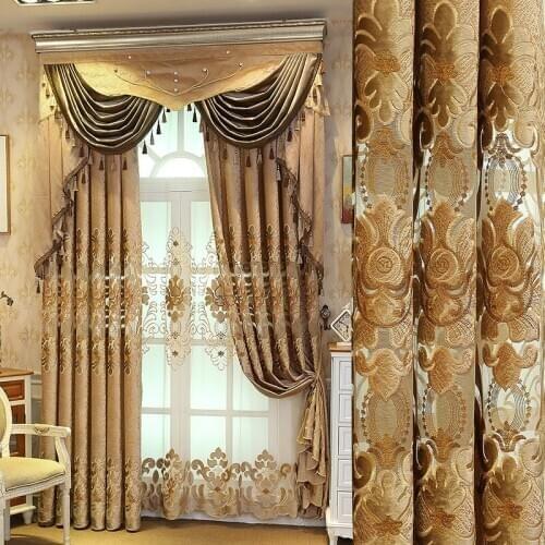 European and American Style Royal Gold Luxury curtains for Living Room window curtain Bedroom Window curtain kitchen/Hotel