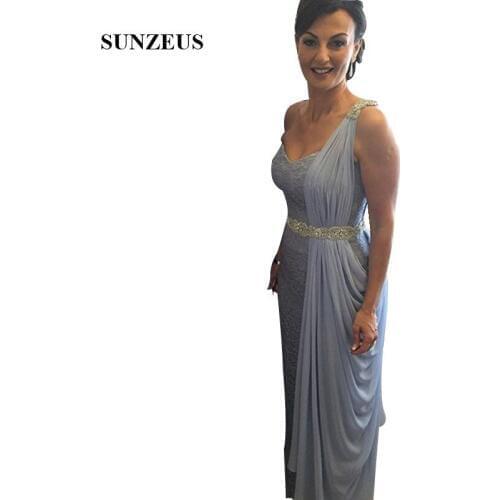 Vintage Lace Sheath Mother Of The Bride Dresses One Shoulder Chiffon Lady Party Gowns With Crystal Belt Elegant Long Fomal Dress
