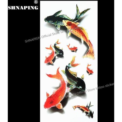 SHNAPIGN 3d Temporary Tattoo Body Art Flash Tattoo Stickers 19*9cm Waterproof Car Styling Home Decor Wall Sticker Koi Carp Fish