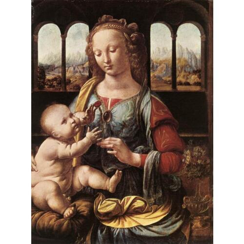 High quality Oil painting Canvas Reproductions The Madonna of the Carnation (1480)by Leonardo Da Vinci Painting hand painted