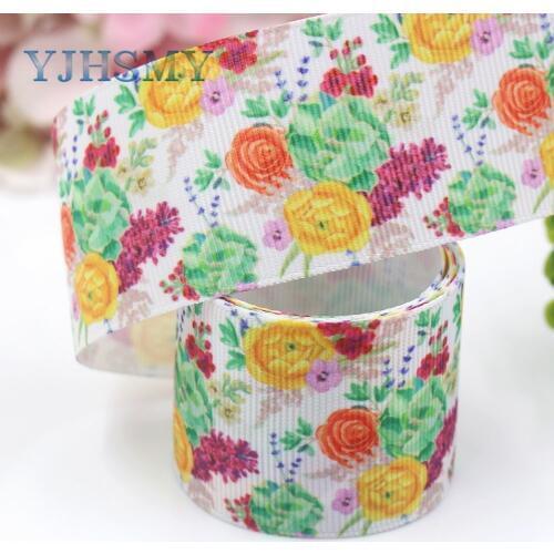 YJHSMY I-19221-385,38mm 10yards flower Thermal transfer Printed grosgrain Ribbons,bow cap DIY handmade accessories decorations