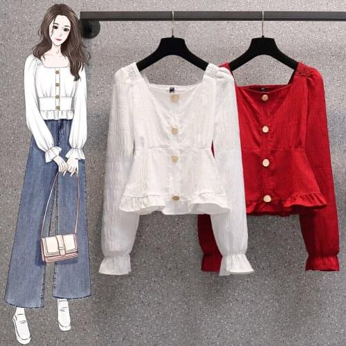 White Red Long Sleeved Chiffon Plus Size Korean Autumn Elegant Fashion Blouses And Tops WomenS Oversize Shirt Clothing 2021