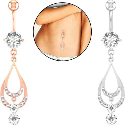 Belly Piercing Rings Woman Stainless Steel Navel Piercings Crystal Opal Vintage Punk Long Dangled Women Body Jewelry Accessories