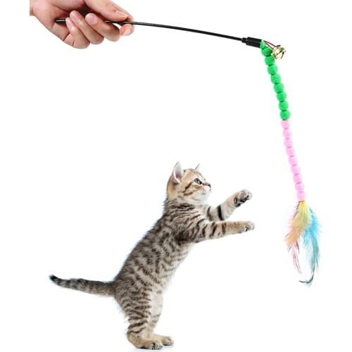 1Pc Cat Interactive Toy Stick Feather Wand With Small Bell Funny Pet Interactive Toys Plastic Colorful Cat Teaser Toy Supplies
