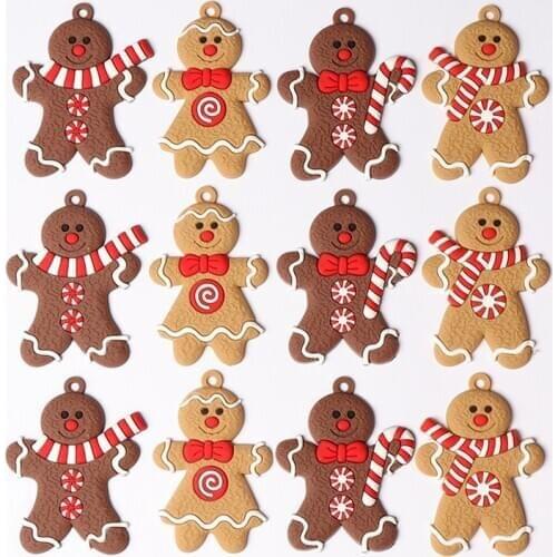 12PCS /Set Gingerbread Man Christmas Ornaments Snowman Xmas Tree Pendant Decoration