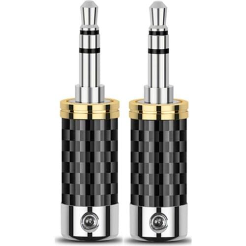 3.5mm 3 Pole Stereo Earphone Plug Carbon Fiber Rhodium Plating Jack Audio Wire Connector DIY Hifi Headphone Soldering Adapter