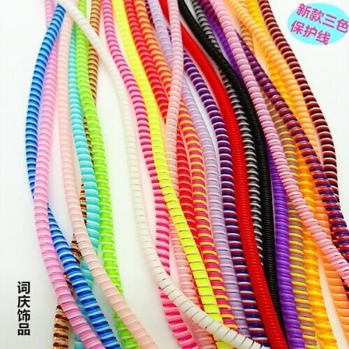 50pcs/lot 3 in 1 Color 1.5M TPU spiral USB Charging cable cord protector cable winder for iphone samsung cable protector