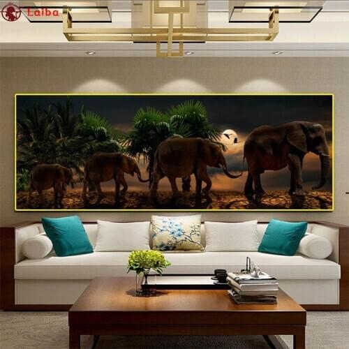 5d diy diamond painting Sunset tree african elephant landscape mosaic diamond crystal painting full square round diamond