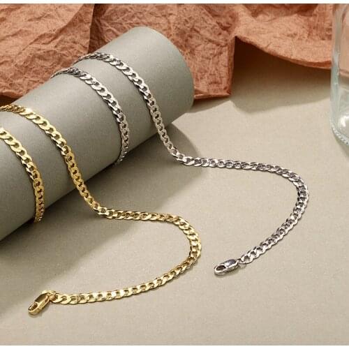 Retro S925 sterling silver Cuban chain European and American retro personality stacking simple plain chain neutral street style