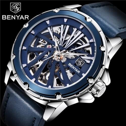 Benyar Skeleton Man Wristwatch Automatic Mechanical Hollow Male Clock Top Brand Luxury Sport Military Business Men Watch 5173