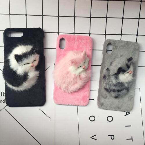 Cute Cat Furry Winter Warm Rabbit Ear Phone Case For iPhone 11 Pro Max X XR XS Max 8 7 SE 2020 Plush Hair Fur Protective Cover